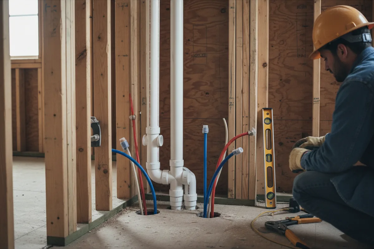 Drain and supply rough-in during Leak Detection in Buzzards Bay